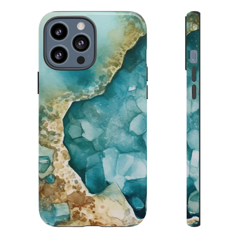 Aquamarine inspired Geode in Watercolor - Impact Resistant Phone Case iPhone 13 Pro Max Glossy